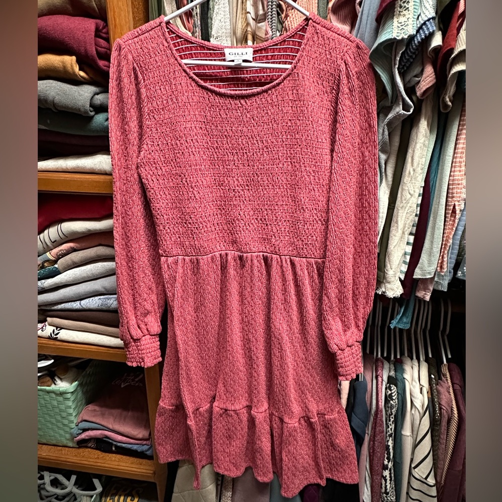 Gilli Textured Pink Dress with Long Sleeves